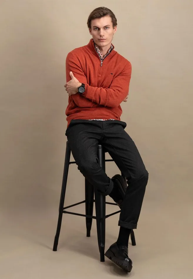 FYNCHHATTON Merinocashmere Sweater With A Troyer Collar Hazelnavylight Khakirustcloud Bluedark Emeraldsteel Men Sweater