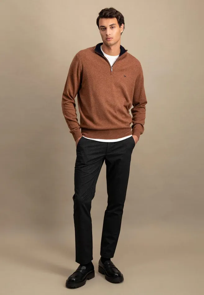 FYNCHHATTON Merinocashmere Sweater With A Troyer Collar Hazelnavylight Khakirustcloud Bluedark Emeraldsteel Men Sweater