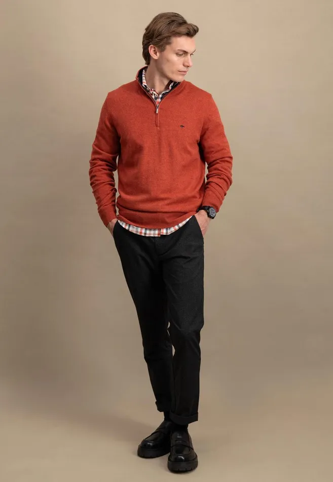 FYNCHHATTON Merinocashmere Sweater With A Troyer Collar Hazelnavylight Khakirustcloud Bluedark Emeraldsteel Men Sweater
