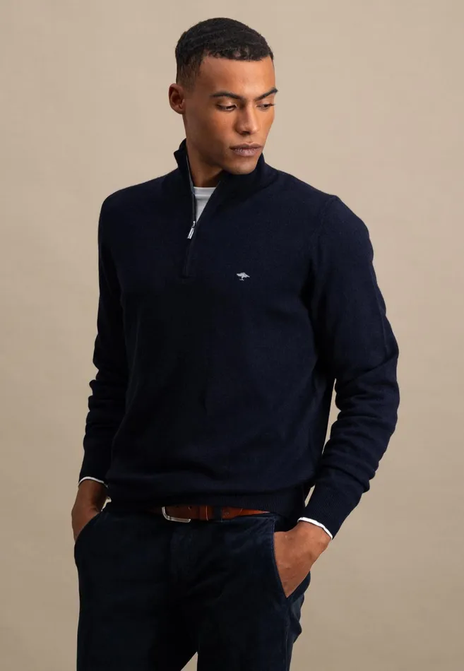 FYNCHHATTON Merinocashmere Sweater With A Troyer Collar Hazelnavylight Khakirustcloud Bluedark Emeraldsteel Men Sweater