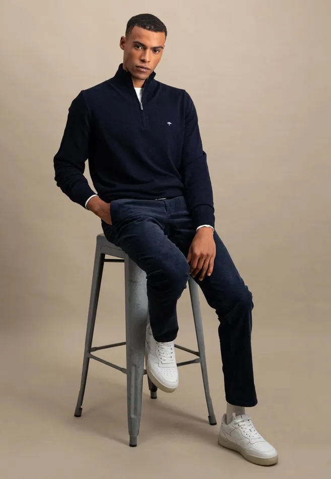 FYNCHHATTON Merinocashmere Sweater With A Troyer Collar Hazelnavylight Khakirustcloud Bluedark Emeraldsteel Men Sweater