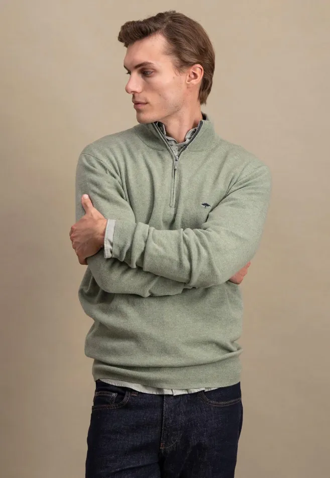 FYNCHHATTON Merinocashmere Sweater With A Troyer Collar Hazelnavylight Khakirustcloud Bluedark Emeraldsteel Men Sweater