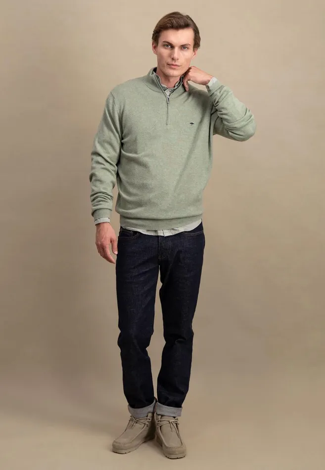 FYNCHHATTON Merinocashmere Sweater With A Troyer Collar Hazelnavylight Khakirustcloud Bluedark Emeraldsteel Men Sweater