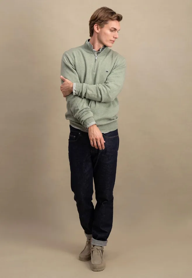 FYNCHHATTON Merinocashmere Sweater With A Troyer Collar Hazelnavylight Khakirustcloud Bluedark Emeraldsteel Men Sweater