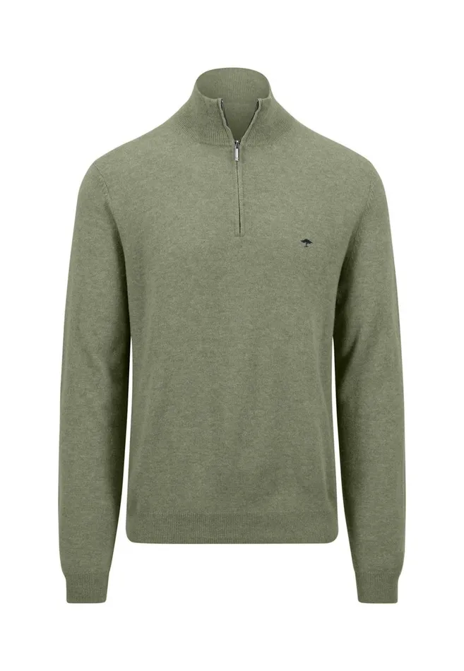 FYNCHHATTON Merinocashmere Sweater With A Troyer Collar Hazelnavylight Khakirustcloud Bluedark Emeraldsteel Men Sweater