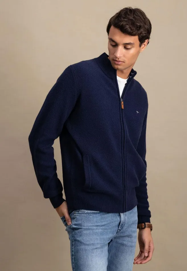 FYNCHHATTON Parting Jacket Made Of Wool Mix With A Colored Zipper Navysilvercloud Blue Men Cardigan