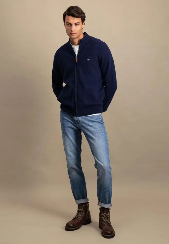 FYNCHHATTON Parting Jacket Made Of Wool Mix With A Colored Zipper Navysilvercloud Blue Men Cardigan
