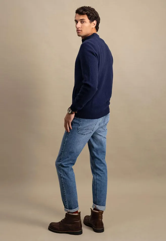 FYNCHHATTON Parting Jacket Made Of Wool Mix With A Colored Zipper Navysilvercloud Blue Men Cardigan