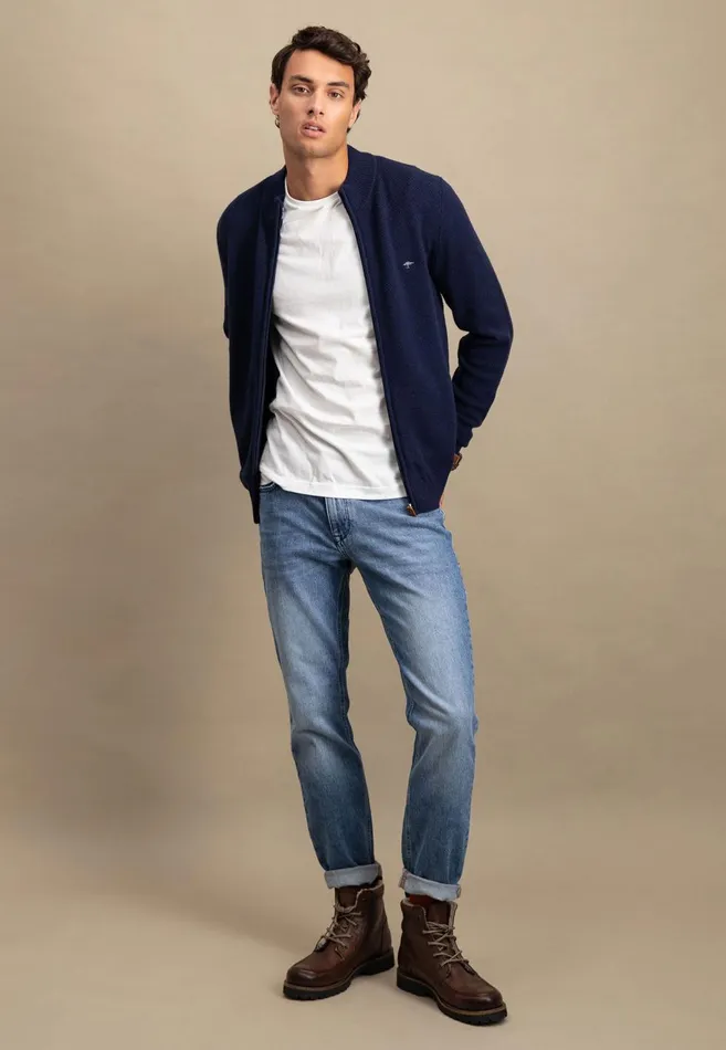FYNCHHATTON Parting Jacket Made Of Wool Mix With A Colored Zipper Navysilvercloud Blue Men Cardigan