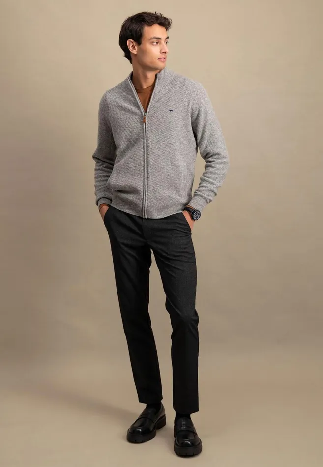 FYNCHHATTON Parting Jacket Made Of Wool Mix With A Colored Zipper Navysilvercloud Blue Men Cardigan