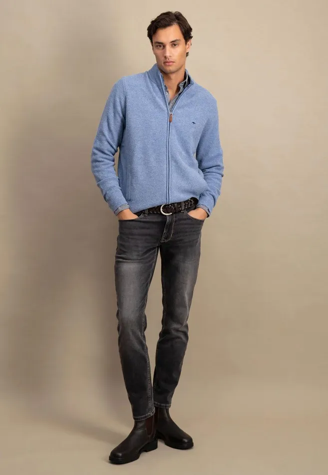FYNCHHATTON Parting Jacket Made Of Wool Mix With A Colored Zipper Navysilvercloud Blue Men Cardigan