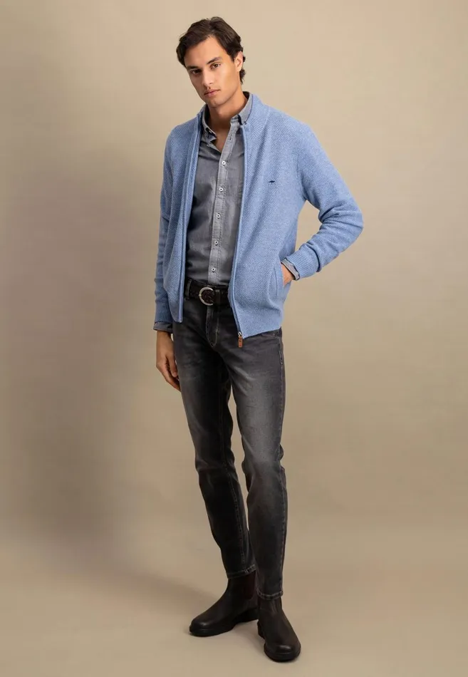 FYNCHHATTON Parting Jacket Made Of Wool Mix With A Colored Zipper Navysilvercloud Blue Men Cardigan