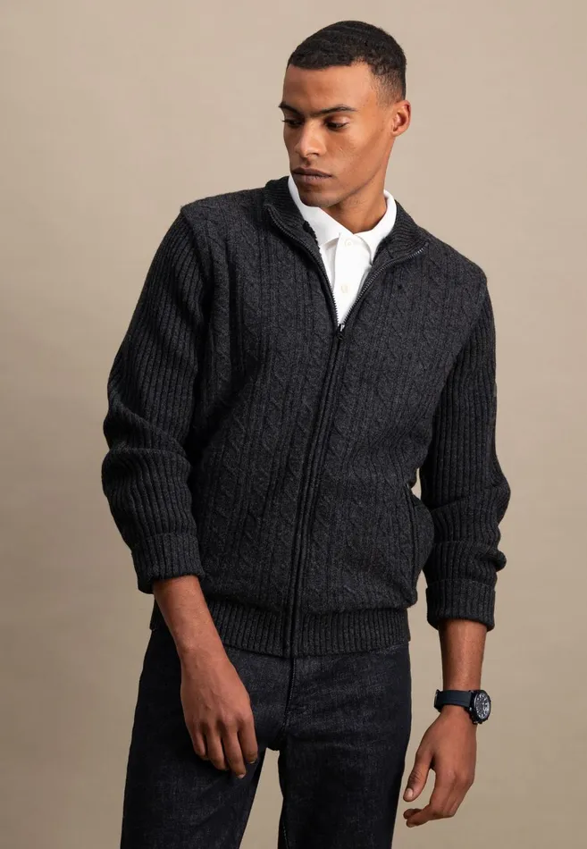 FYNCHHATTON Parting Jacket Made Of Wool With A Braid Pattern And Zipper Steelnavy Men Cardigan FYNCHHATTON Parting Jacket Made Of Wool With A Braid Pattern And Zipper Steelnavy Men Cardigan