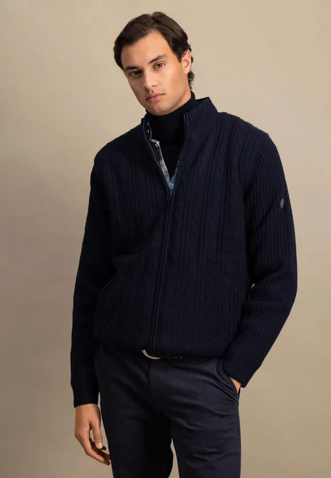 FYNCHHATTON Parting Jacket Made Of Wool With A Braid Pattern And Zipper Steelnavy Men Cardigan