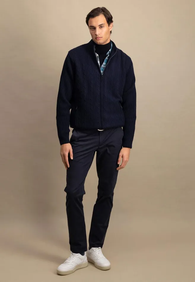FYNCHHATTON Parting Jacket Made Of Wool With A Braid Pattern And Zipper Steelnavy Men Cardigan