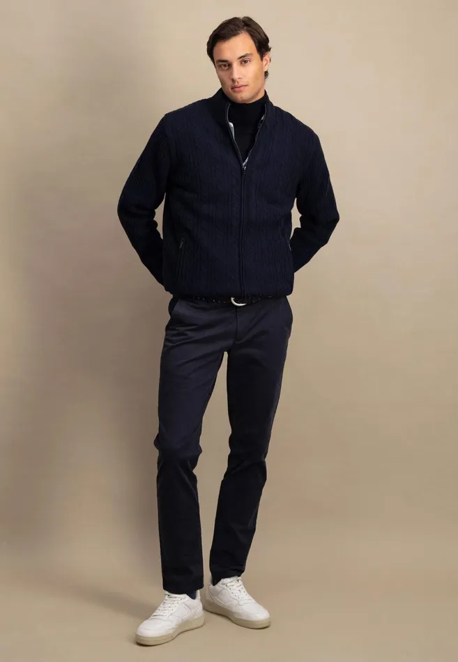FYNCHHATTON Parting Jacket Made Of Wool With A Braid Pattern And Zipper Steelnavy Men Cardigan