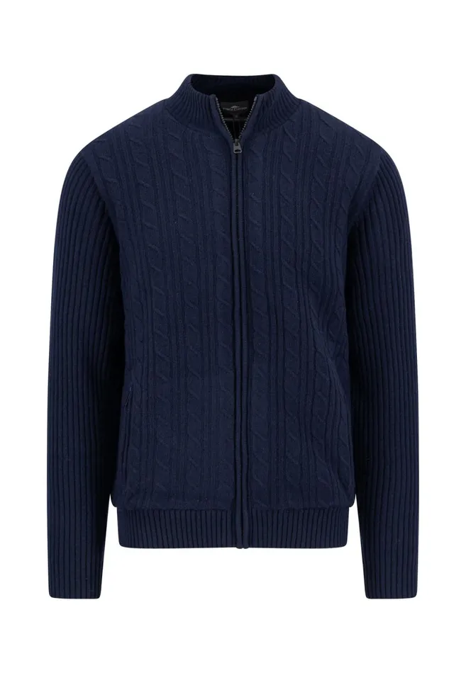 FYNCHHATTON Parting Jacket Made Of Wool With A Braid Pattern And Zipper Steelnavy Men Cardigan
