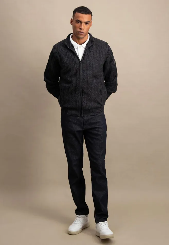 FYNCHHATTON Parting Jacket Made Of Wool With A Braid Pattern And Zipper Steelnavy Men Cardigan