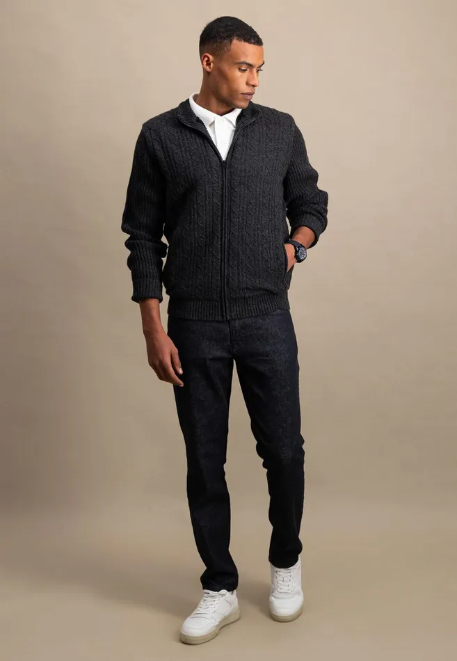 FYNCHHATTON Parting Jacket Made Of Wool With A Braid Pattern And Zipper Steelnavy Men Cardigan