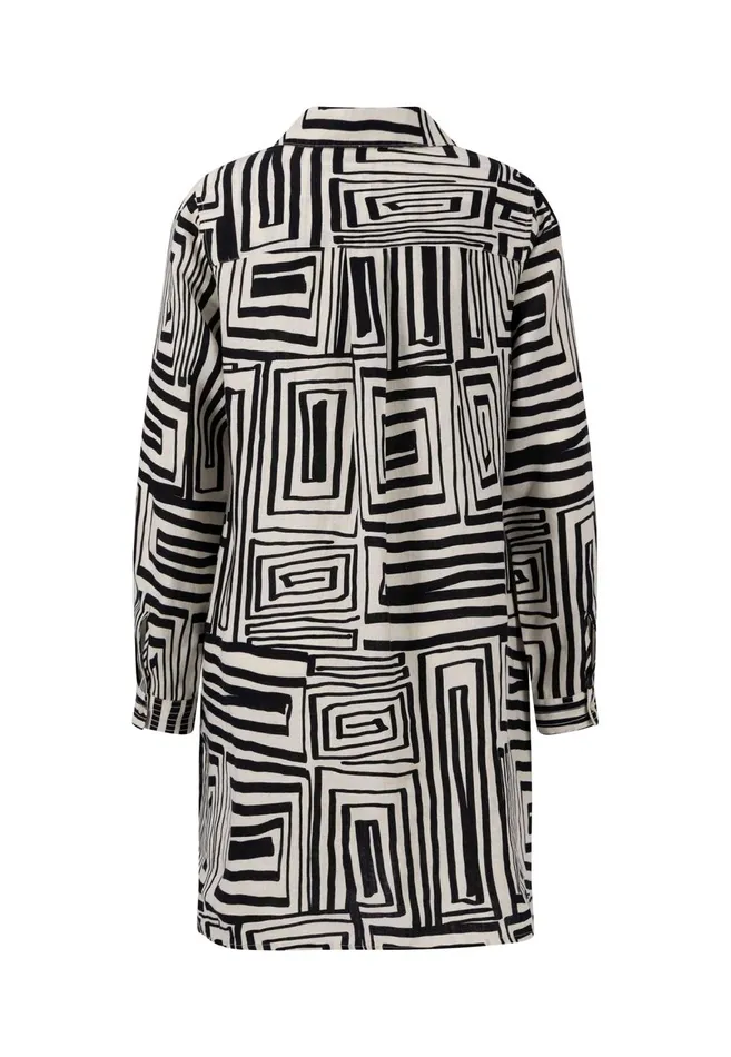 FYNCHHATTON Patterned Linen Dress With Tunic Collar Black Women Sale FYNCHHATTON Patterned Linen Dress With Tunic Collar Black Women Sale