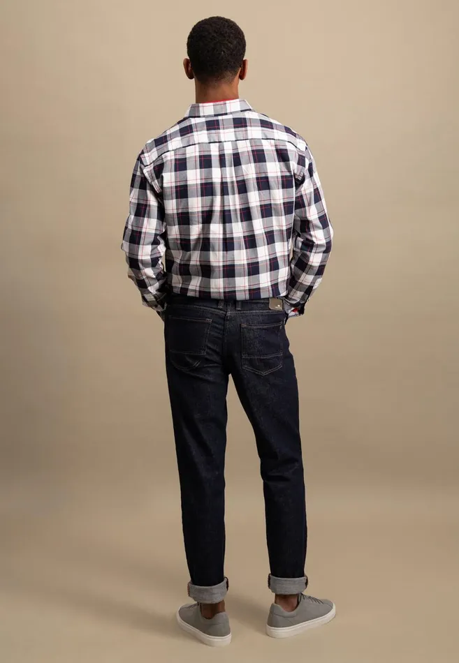 FYNCHHATTON Roughly Checked Shirt With Buttondown Collar New Offwhitenavy Men Shirts