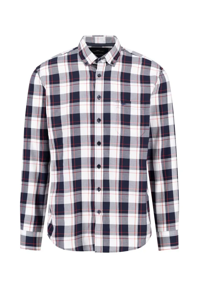 FYNCHHATTON Roughly Checked Shirt With Buttondown Collar New Offwhitenavy Men Shirts