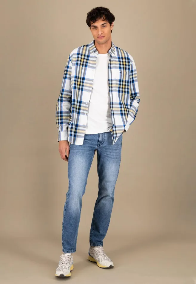 FYNCHHATTON Roughly Checked Shirt With Buttondown Collar New Offwhitenavy Men Shirts