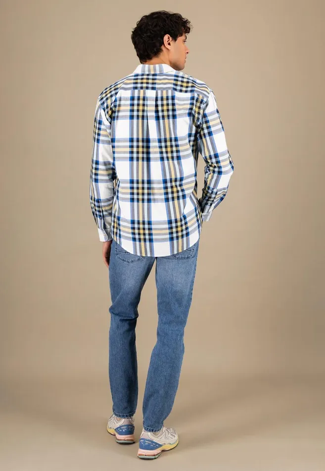 FYNCHHATTON Roughly Checked Shirt With Buttondown Collar New Offwhitenavy Men Shirts