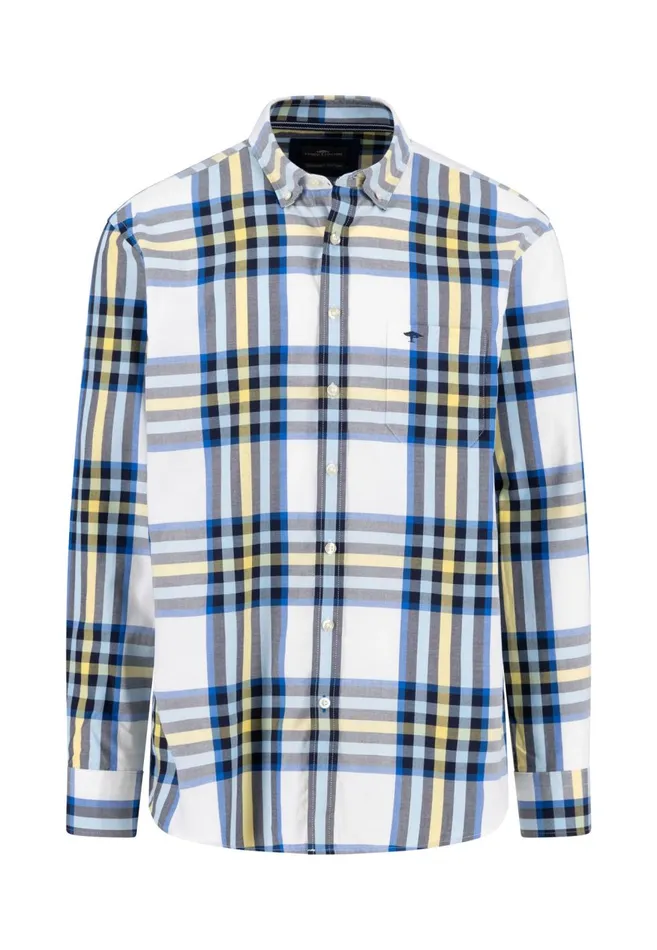 FYNCHHATTON Roughly Checked Shirt With Buttondown Collar New Offwhitenavy Men Shirts