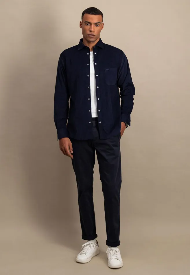 FYNCHHATTON Shirt Made Of Fine Cord With Push Buttons Navywinter Whitecloud Bluehazel Men Shirts