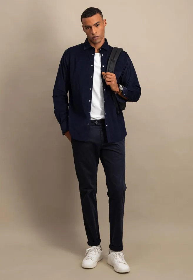 FYNCHHATTON Shirt Made Of Fine Cord With Push Buttons Navywinter Whitecloud Bluehazel Men Shirts