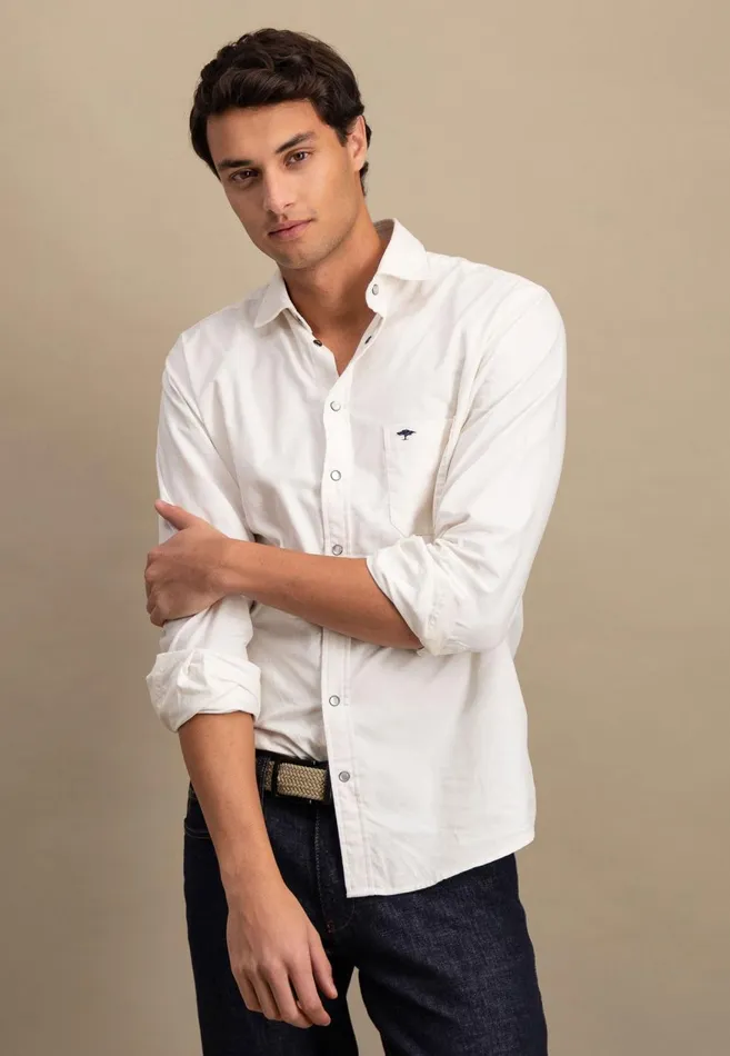 FYNCHHATTON Shirt Made Of Fine Cord With Push Buttons Navywinter Whitecloud Bluehazel Men Shirts