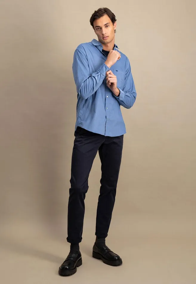 FYNCHHATTON Shirt Made Of Fine Cord With Push Buttons Navywinter Whitecloud Bluehazel Men Shirts