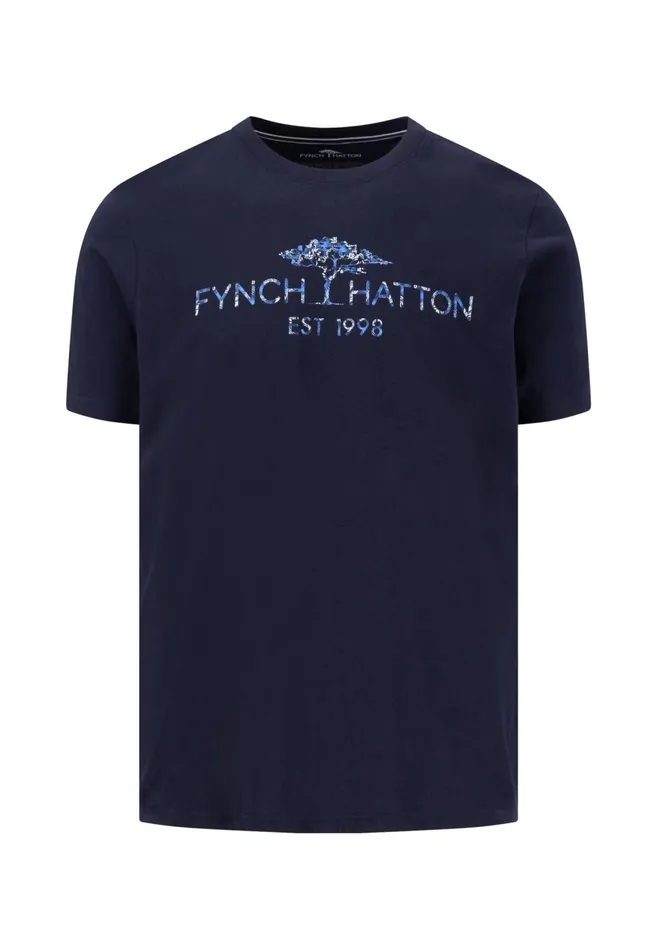 FYNCHHATTON Tshirt With A Round Neckline With Logoprint Navywhite Men Tshirts