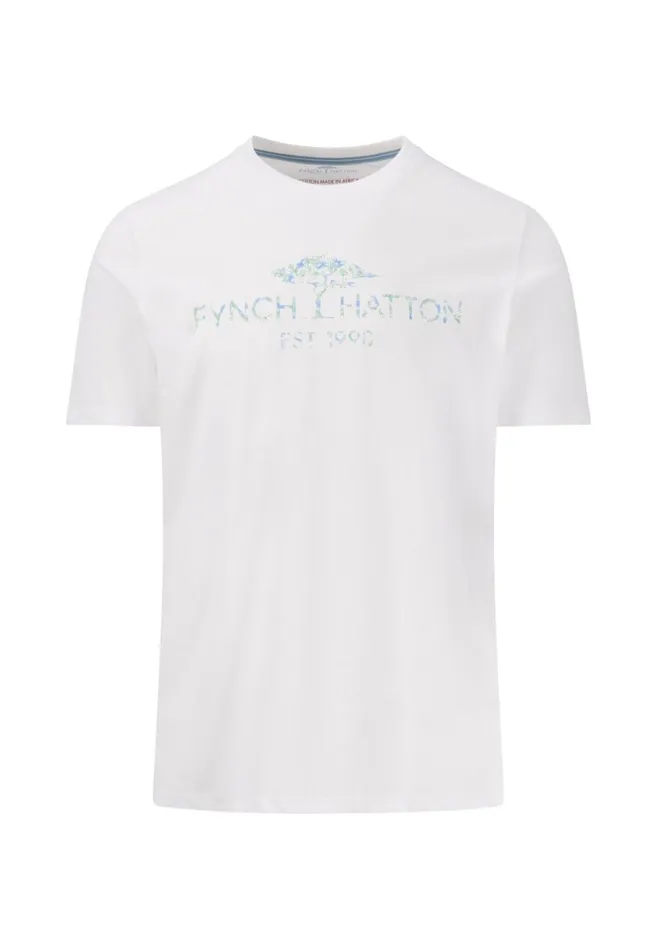 FYNCHHATTON Tshirt With A Round Neckline With Logoprint Navywhite Men Tshirts