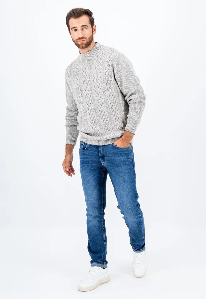 FYNCHHATTON Wollmix Sweater With A Braid Pattern Winter Whitecloud Blue Men Sweater