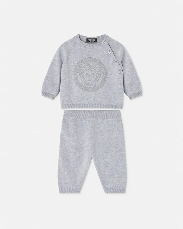Gift Sets Kids Versace Embroidered Medusa Baby Knit Set Gray