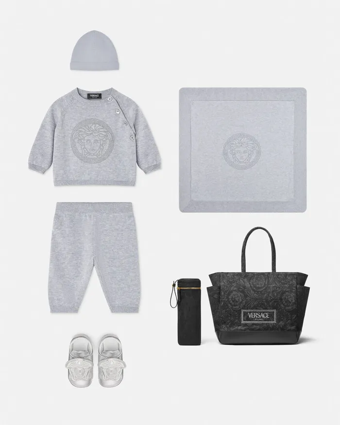 Gift Sets Kids Versace Embroidered Medusa Baby Knit Set Gray
