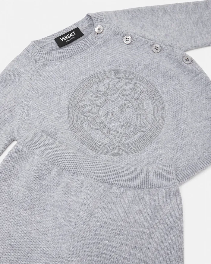 Gift Sets Kids Versace Embroidered Medusa Baby Knit Set Gray