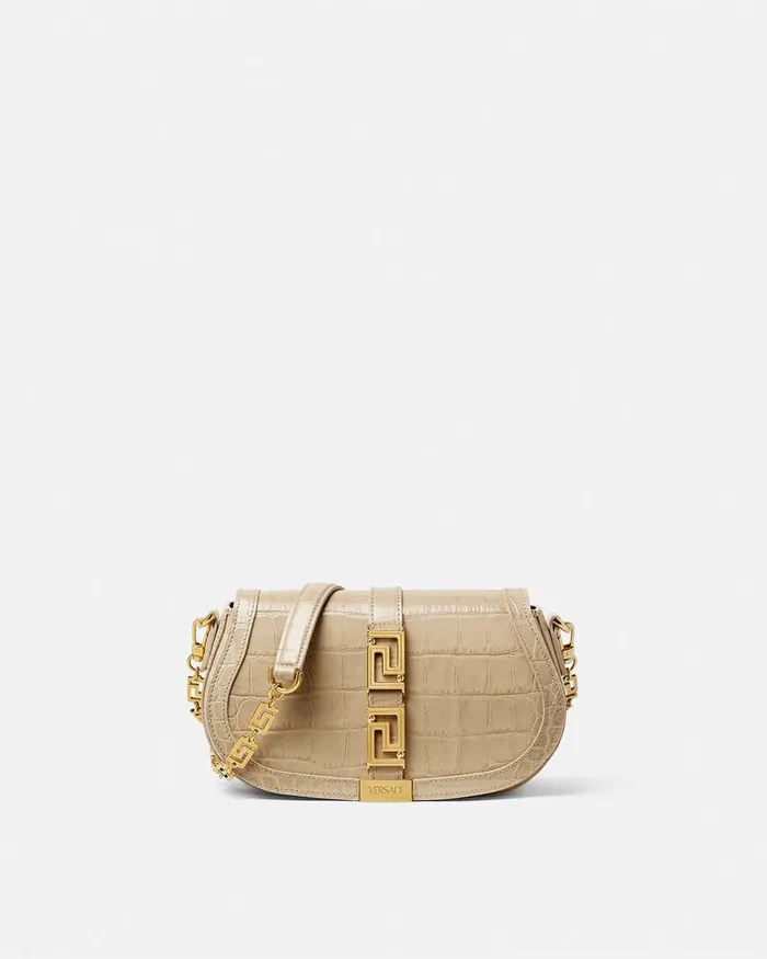 Greca Goddess Women Versace CrocEffect Greca Goddess Shoulder Bag Beige
