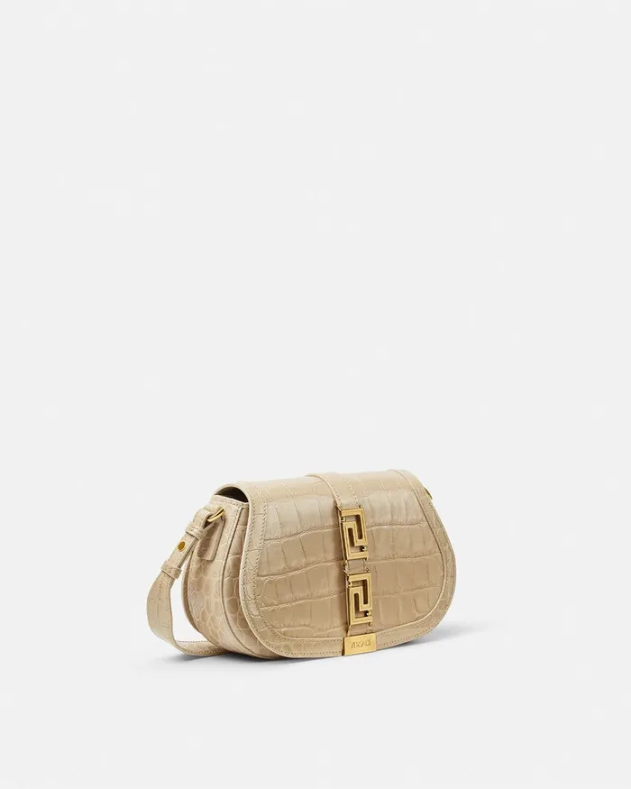 Greca Goddess Women Versace CrocEffect Greca Goddess Shoulder Bag Beige