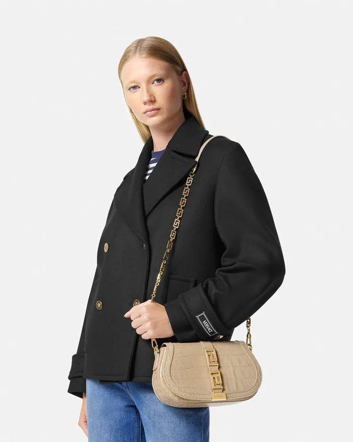 Greca Goddess Women Versace CrocEffect Greca Goddess Shoulder Bag Beige