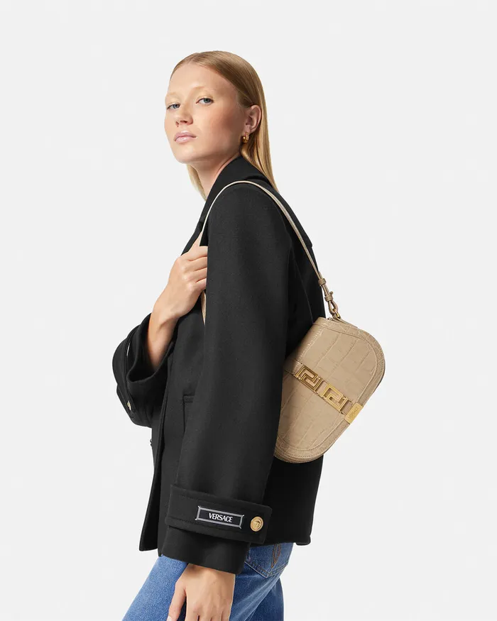 Greca Goddess Women Versace CrocEffect Greca Goddess Shoulder Bag Beige