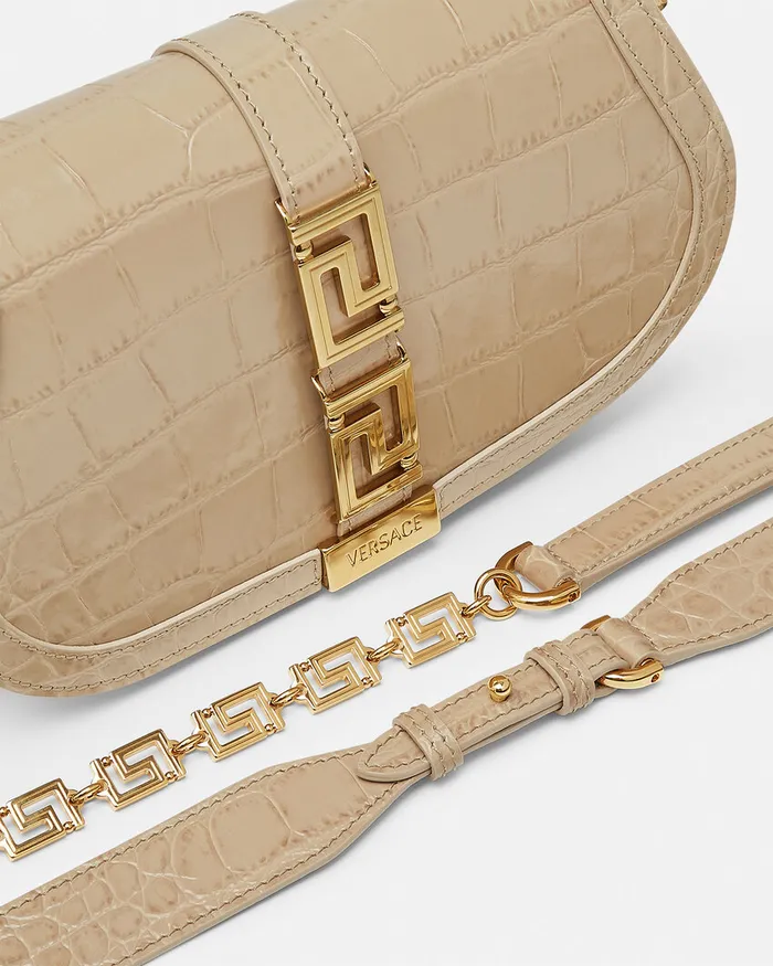 Greca Goddess Women Versace CrocEffect Greca Goddess Shoulder Bag Beige