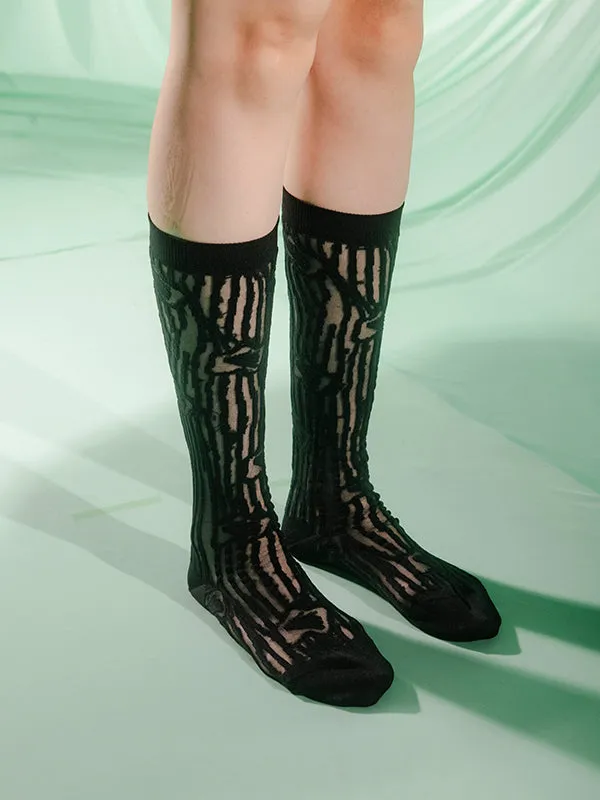 Henrik Vibskov Boutique Daffodils Transparent Socks Femme 8211 Black Daffodils Women Socks