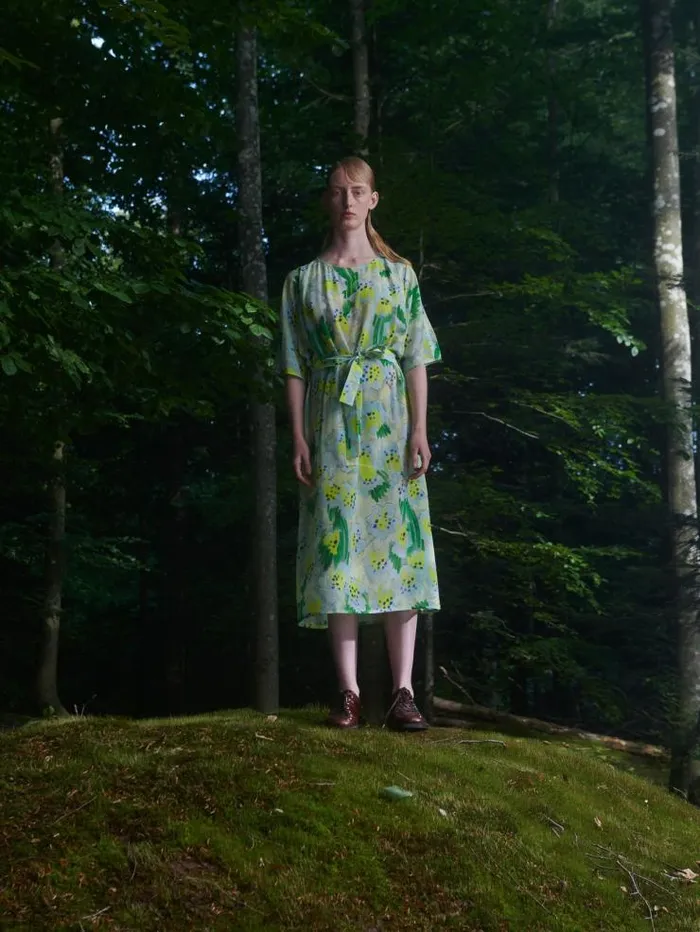 Henrik Vibskov Boutique Frown Silk Dress 8211 Spraycan White Green Women Dresses