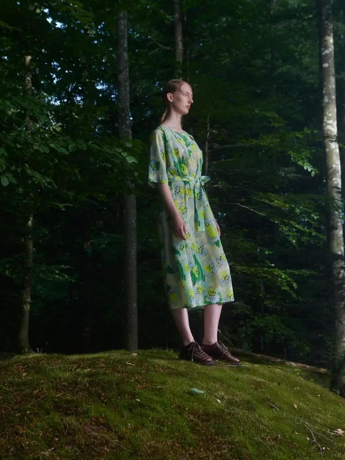 Henrik Vibskov Boutique Frown Silk Dress 8211 Spraycan White Green Women Dresses