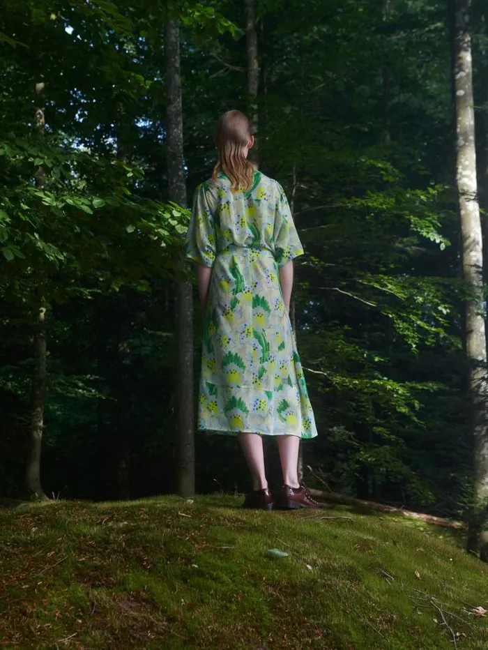 Henrik Vibskov Boutique Frown Silk Dress 8211 Spraycan White Green Women Dresses