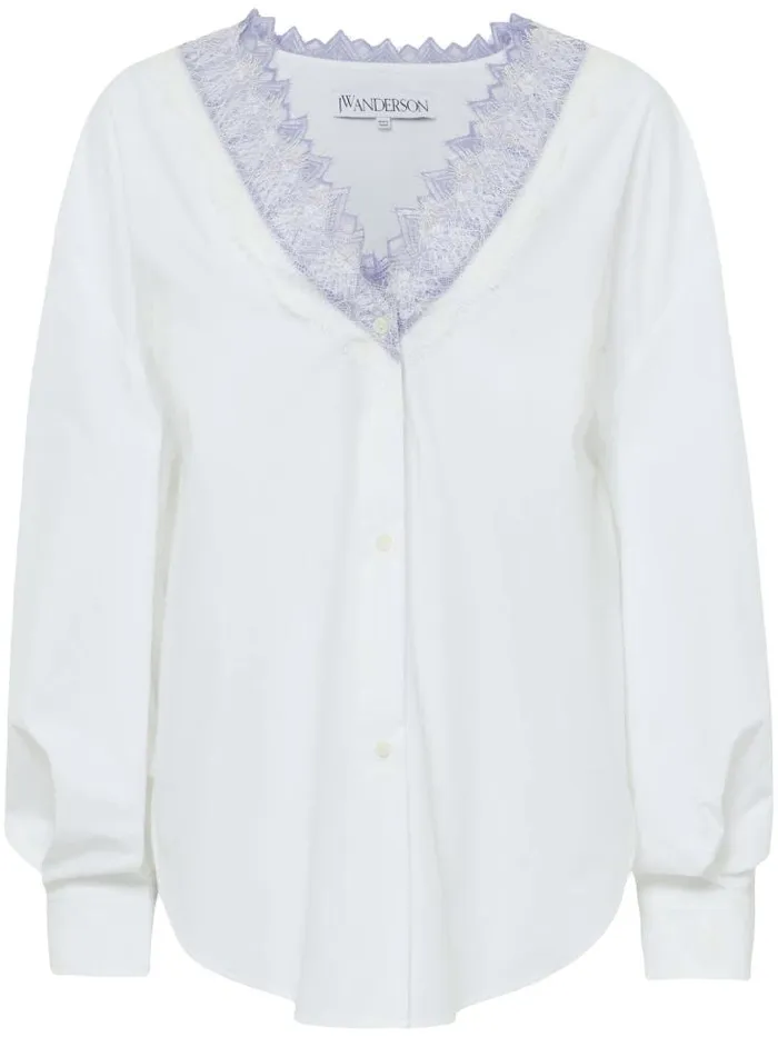 Henrik Vibskov Boutique Lace Trim V Neck Shirt 8211 White Women Tops