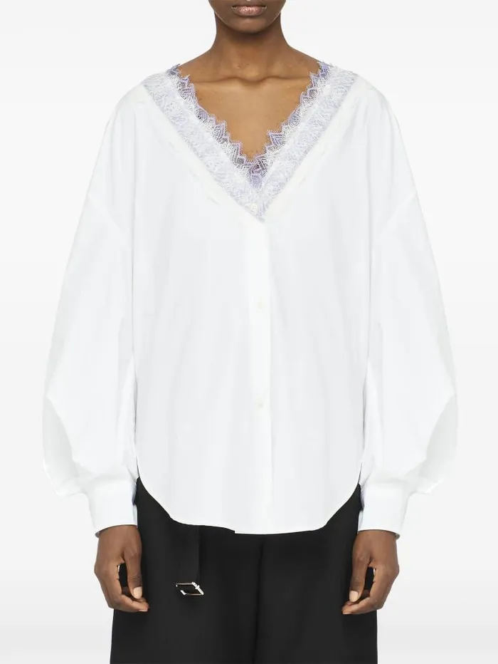 Henrik Vibskov Boutique Lace Trim V Neck Shirt 8211 White Women Tops